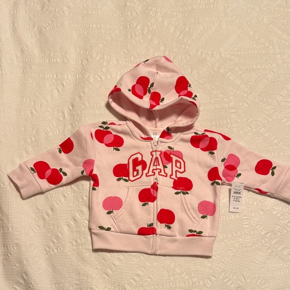 GAP Kids Light Pink Hoodie with Red Apple Print - Picture 1 of 5